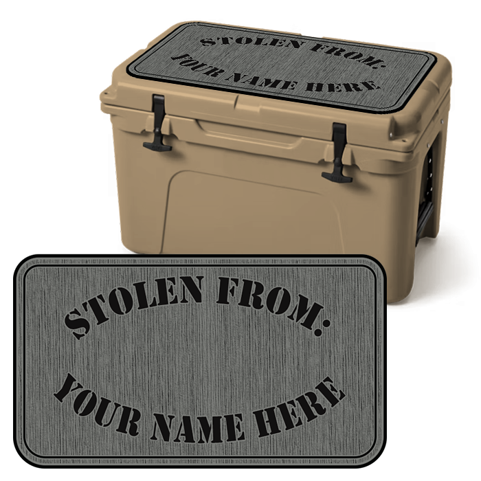"Stolen From" Oval - Custom Cooler Topper with YOUR NAME