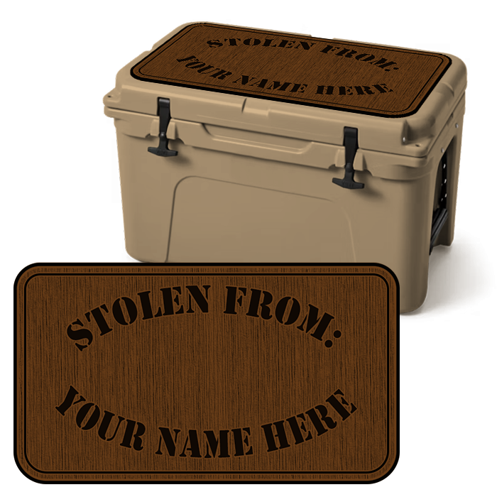 "Stolen From" Oval - Custom Cooler Topper with YOUR NAME